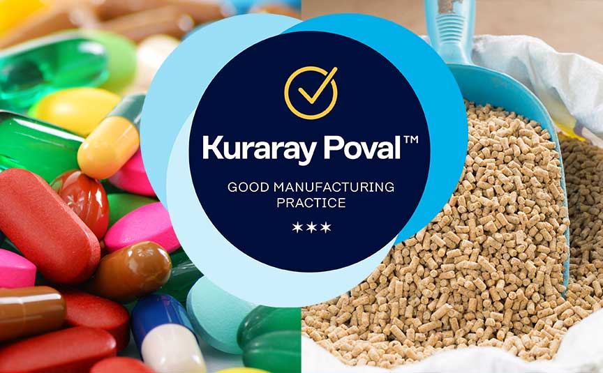 [Translate to Japanisch:] animal feed – gmp - environmentally friendly. Tablets with coating. Kuraray Poval™ GMP production.